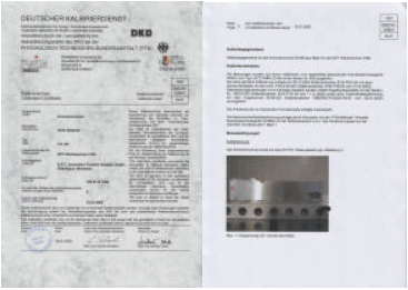 Abbildung Zertifikat der DKD Kalibrierung f�r CN 180